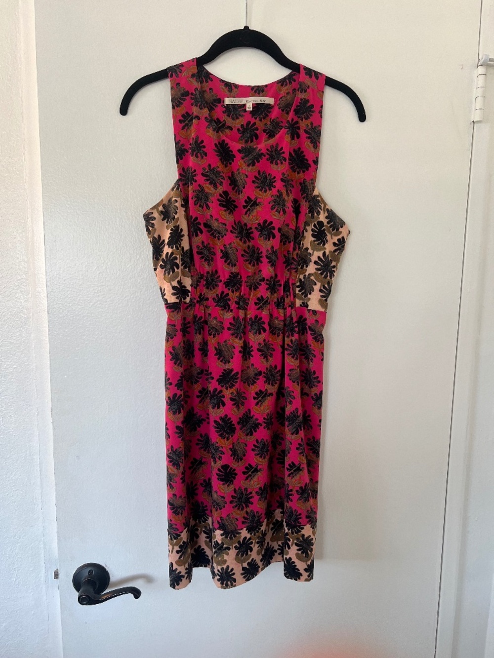 Rachel Roy Floral Print Mini/Midi Dress Size 6 Pink Black Sleeveless Cutout Back